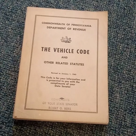Vintage Department of Motor Vehicle 1963 DMV Code Book State Of pa