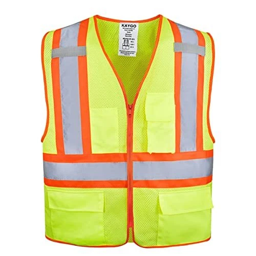 High Visibility Safety Vests KG0100, Reflective Vest with Pockets (L, Yellow)