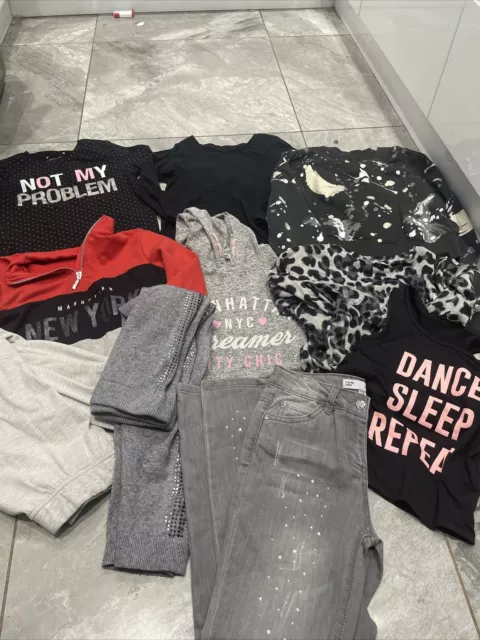 girls bundle of 10 Items 9-10 years tops leggings jeans t-shirts short jumpers