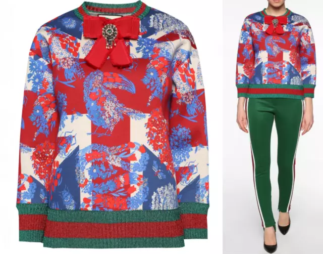 Gucci Gg Web Stripes Patterned Crystal Bow Sweater Jumper Sweatshirt M