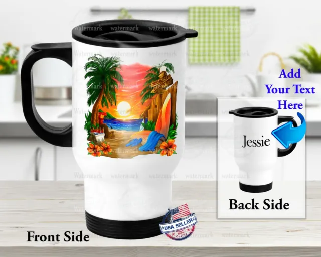 Day at the Beach Paradise - Stainless Steel Thermal 14oz Insulated Travel Mug