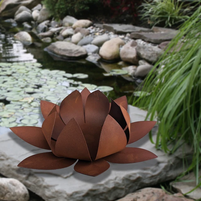 Edelrost Lotus Blume Gartenstecker – 18x20 Cm, Inkl. Stab, Gesamthöhe Ca. 65 Cm