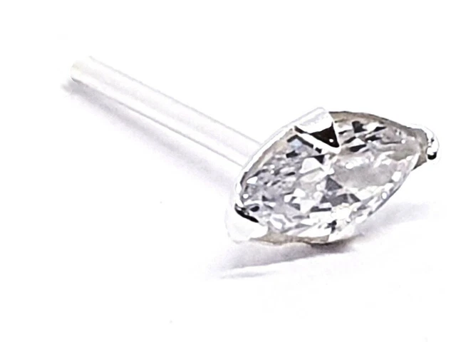 Stud de Nariz Plata Corte Oval Marquis Claw Set CZ 22g (0.6mm) 925 Plata L Recto
