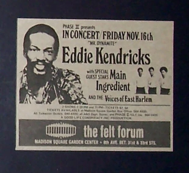 Eddie Kendricks Keep On Truckin Era Felt Forum NY 1973 Mini Concert Ad, Advert