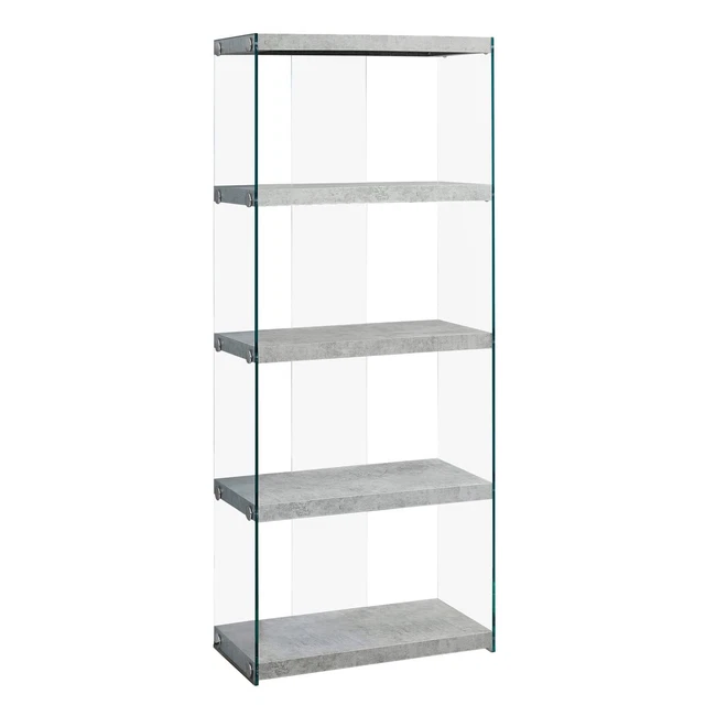 Bookshelf, Bookcase, Etagere, 5 Tier, 60"H, Office, Bedroom, Tempered Glass, Lam