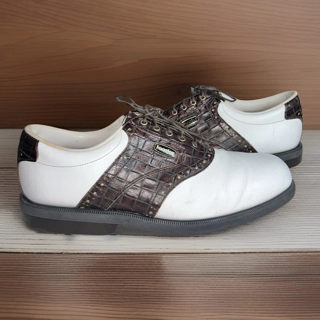 Footjoy Dryjoys Tour Mens Golf Shoes Sz 8W White Brown Croc Leather Preppy 53636 Footjoy Dryjoys Tour Mens Golf Shoes Sz 8W White Brown Croc  main image 4