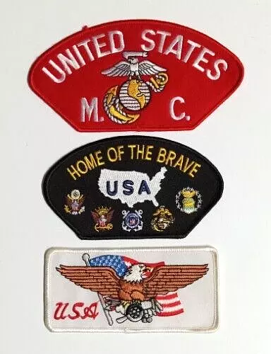 US Marines USMC American Flag Eagle Military Embroidered Patch Lot (Qty 3) NEW