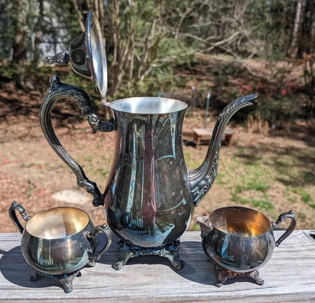 TARNISHED SILVER TEA Set Containing Pot Creamer Sugar Dish Will Polish