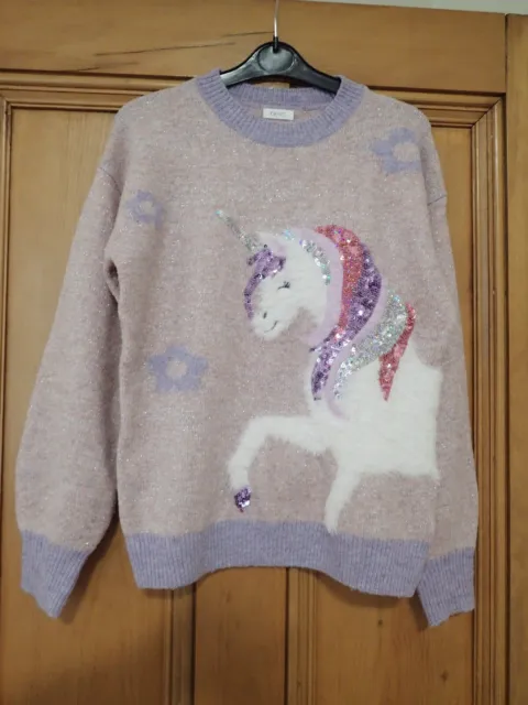 Next Girls Round Neck Long Sleeve Knitted Unicorn Jumper Age 9