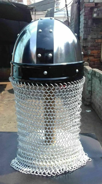 Festive Medieval Steel Viking Nasal Helmet with Aluminium-Chainmail Hand-Forged