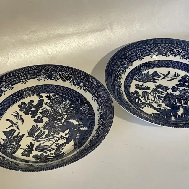 Ringtons James Broadhurst cereal Bowls Old Willow Pattern Blue and White ceramic