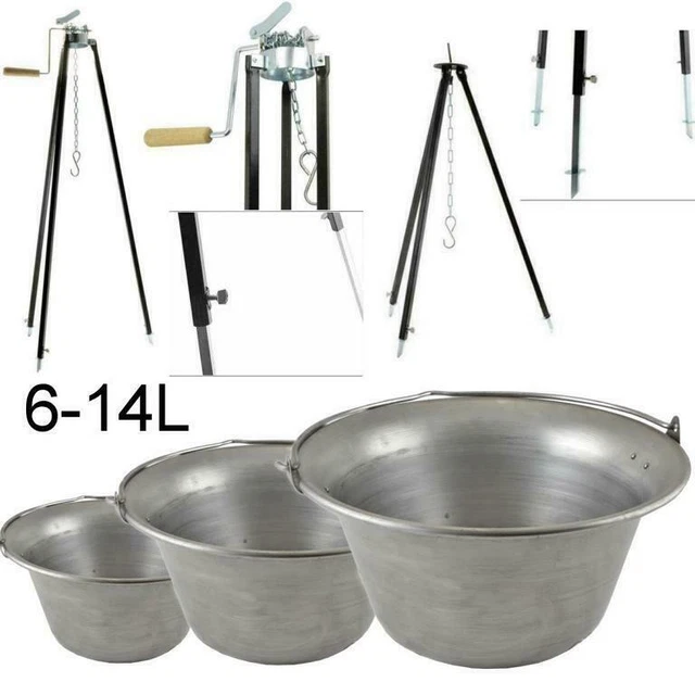 Ungarischer Eisenkessel 6-14 L ,Feuertopf, Dreibein Dreifuss Rolle Kesselgulasch