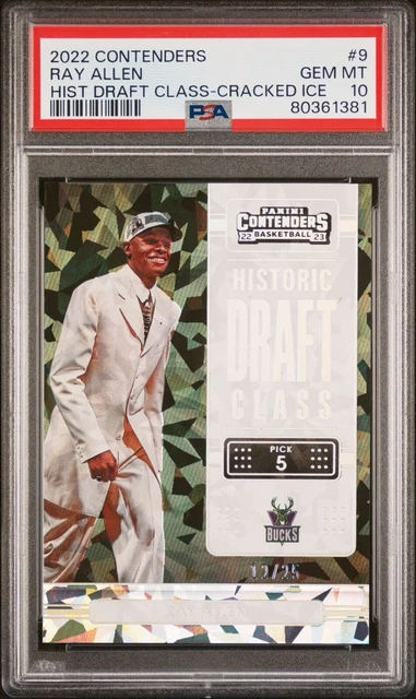 2022 Panini Contenders Ray Allen Historic Draft Class Cracked Ice /25 #9 PSA 10