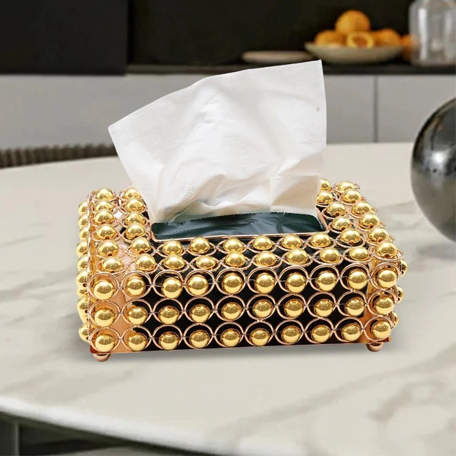 Golden Metal Simulation Pearl Tissue Box Cover for Bathrooms, Restaurant,