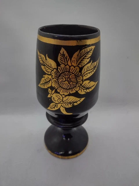 Antique gilded Burmese Lacquerware Old Lacquer goblet cup rare 2