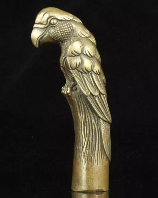 Old Carving Bronze Lifelike eagle Parrot Statue Cane Head Walking Stick Head;