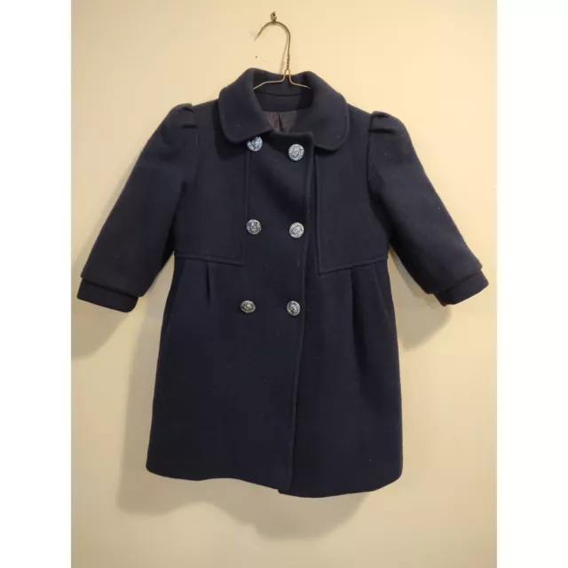 Breaten Kids Girl's Navy Blue Wool Nylon Dress Coat Double Breasted Size 3