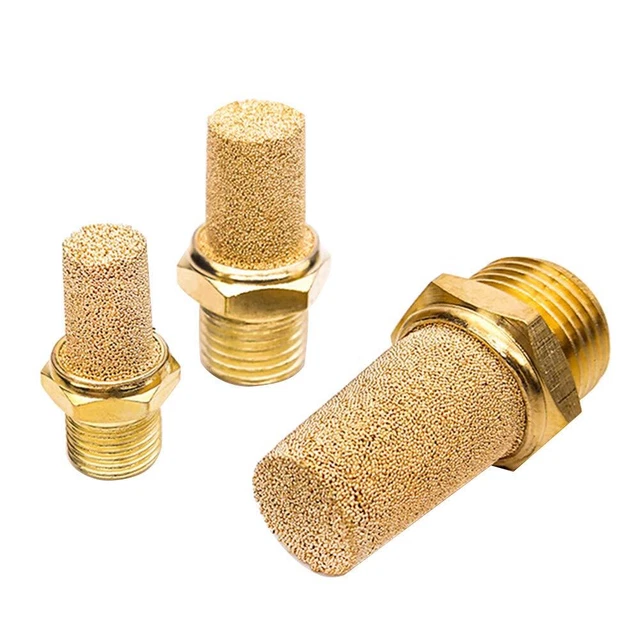 Brass Exhaust Muffler Filter 1/8 Male Thread Hex Sintered Silencer Fitting 3pcs