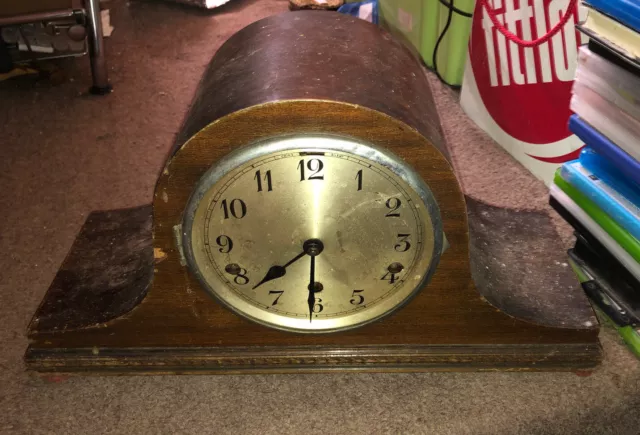 Antique Art Deco Wood Napoleon Hat Mantle Clock Part Or Repair