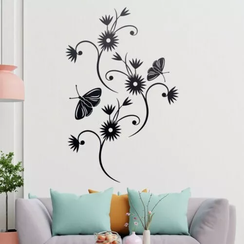Sticker Mural Fleur Papillon et fleur - TenStickers