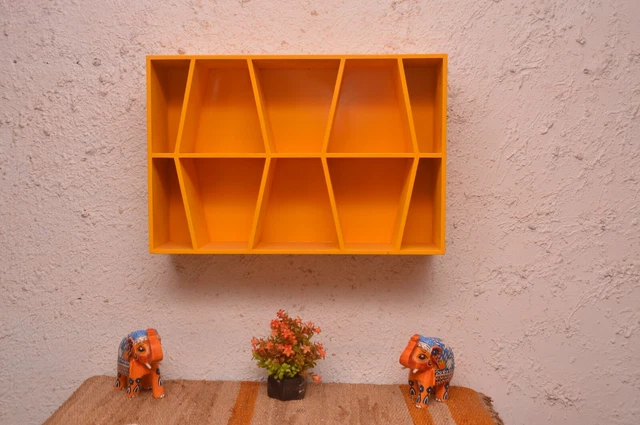 Amarillo Madera Pintada Armario Colgante de Pared Estante Multiuso Almirah