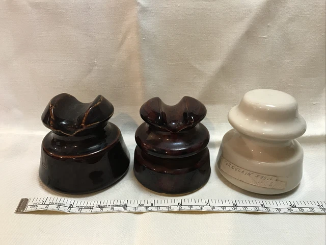 3 Vintage Power Line Electrical Porcelain Ceramic Insulators Lot #1