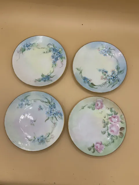 4 Vintage Silesia Hand Painted China Dessert Plates Beautiful