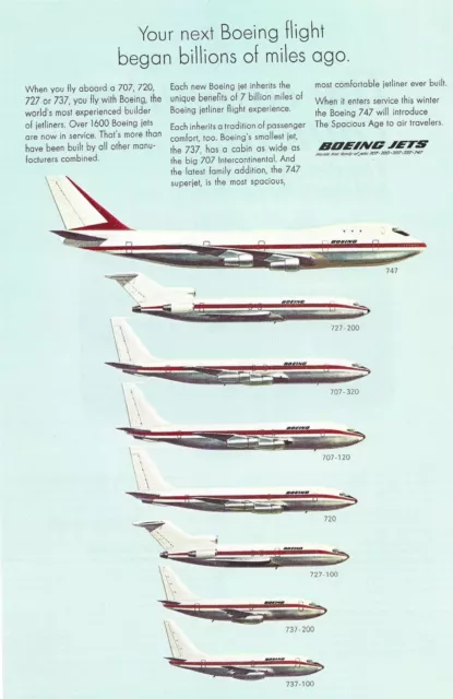 1969 Boeing Jet Airplane Vintage Color Print Ad Travel Ephemera