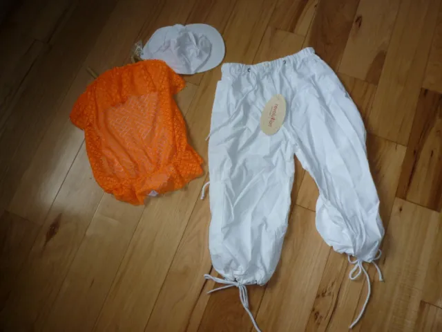 Orange & White Hip Hop Mesh Leotard, Pants, Hat Size LC 10-12 Dance Costume BNWT