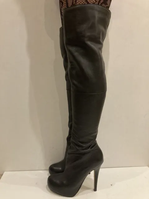 TOPSHOP BARLEY BLACK Leather Sexy High Heel Over Knee Thigh Boots UK6 ...