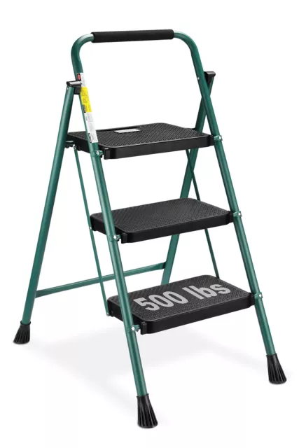 HBTower 3 Step Ladder Folding Step Stool with Wide Anti-Slip Pedal 500 lbs St...