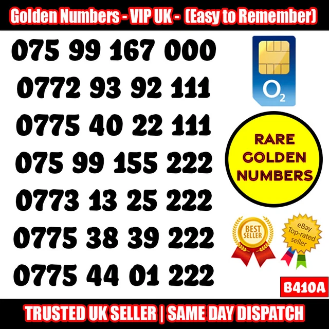 Gold Easy Mobile Number Memorable Platinum Vip Uk Pay As You Go Sim Lot - B410A