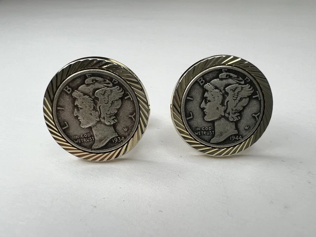 Vintage Mercury Silver Dime Cufflinks 1934 1944
