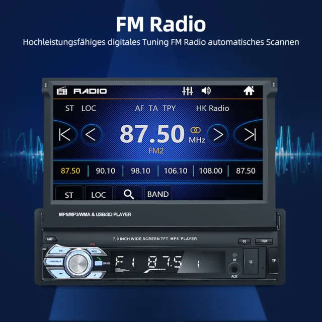 Single 1Din Autoradio Mit 7" Touchscreen Bildschirm Mirror Link FM USB Bluetooth 3