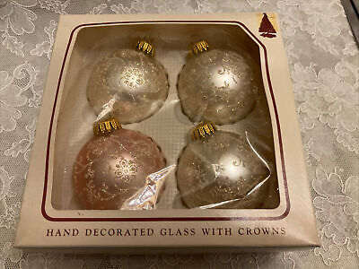 Vintage Christmas by Krebs Ornaments Glass Glitter 3 White 1 Pink West Germany
