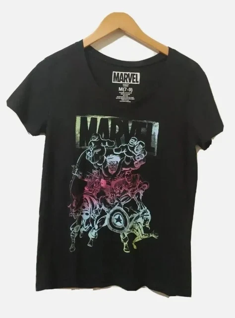 Marvel Comics Girls Junior Graphic Tee Size M (7-9) Black Short Sleeve T-Shirt