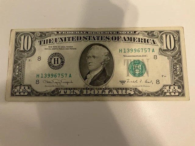 Vintage 1988 Series A $10 Ten Dollar Bill Currency US