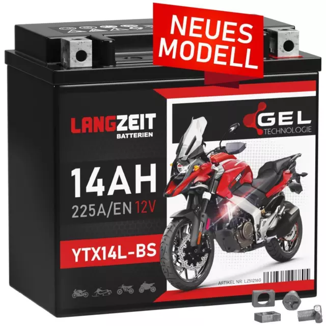 Langzeit YTX14L-BS GEL Motorradbatterie 14Ah 12V 250A/EN Harley Davidson HVT-03