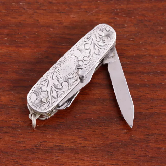 American Sterling Silver Folding Jackknife 5 Tools Wrigglework, Scrolls, Foliate