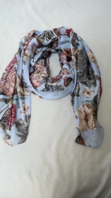 NWT Lulla Collection By Bindya Blue Floral Gold Trim Rectangle Women's Scarf