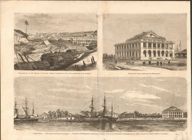 Port Cho-Leu China / Indochine Saigon Messageries Vietnam GRAVURE OLD PRINT 1865