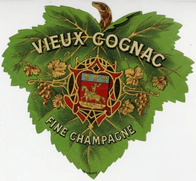 "VIEUX COGNAC FINE CHAMPAGNE" Etiquette-chromo originale fin 1800