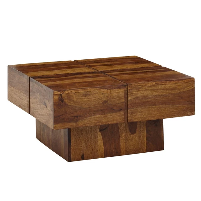 Table Basse Carrée En Orme Massif Terra Nova – Java Old Grey (100cm, Rangement)