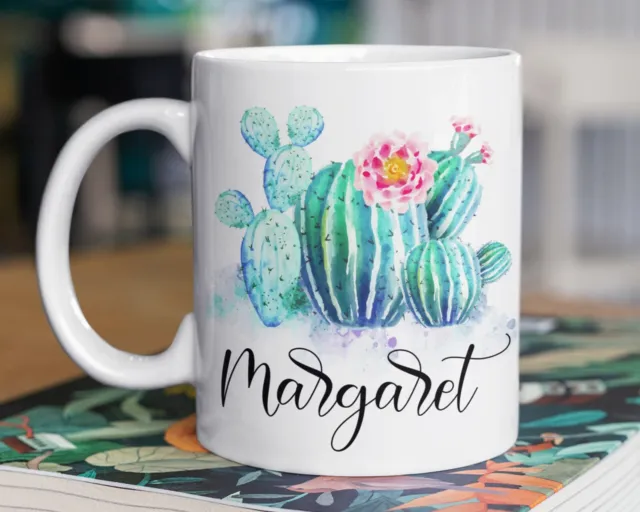 Personalized Cactus Coffee Mug w/ Custom Name, Cactus Lover Birthday Gifts