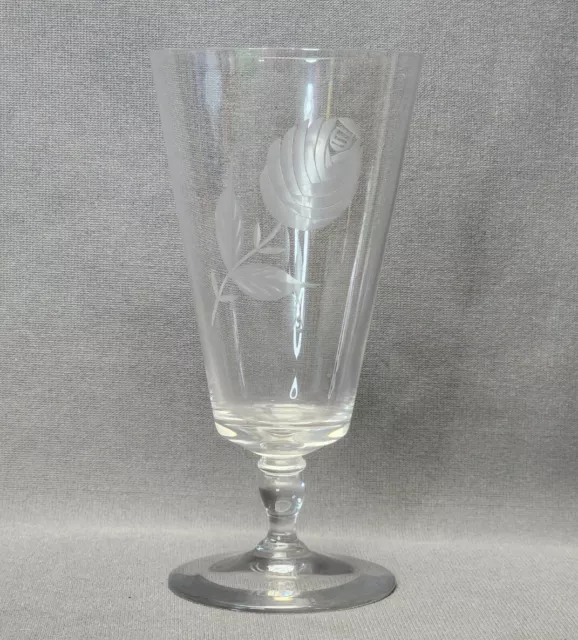 Vintage Etched Rose Floral Crystal Wine Glass 10 oz Iced Tea Glass Water Goblet