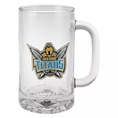Gold Coast Titans NRL 500ml Glass Stein METAL BADGE Holiday Gifts