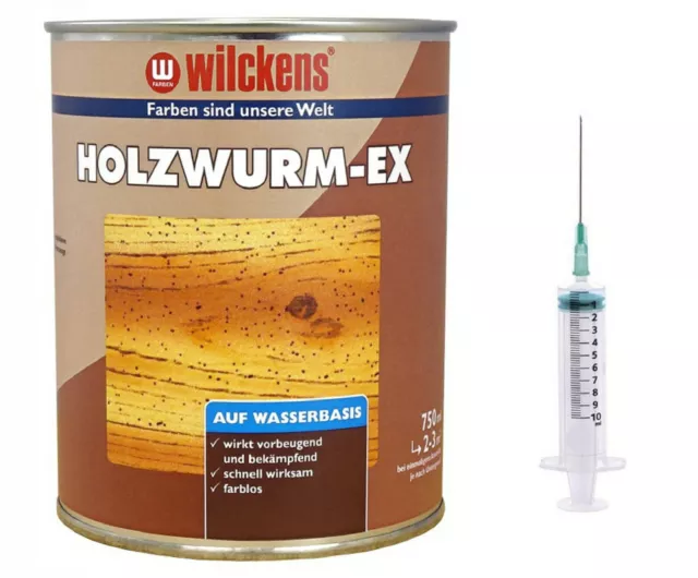 Holzwurmtod Holzwurmex Set - Holzwurmkiller + Spritze - Möbel Holzschutz  0,75L