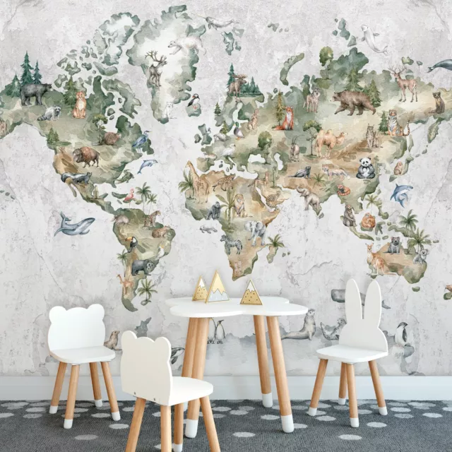 MAP ANIMALS BOYS Photo Wallpaper Wall Mural Modern for Children's room Kid's