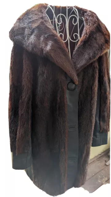 A CORNELIUS Sydney Vintage Designer Womens Brown Fur & Black Leather Coat UK 12