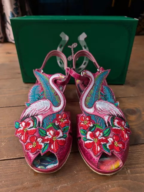 MISS L FIRE Rare Bright Glittery Pink Flamingo Sandals Tiki Retro Size 40 37.00 PicClick UK